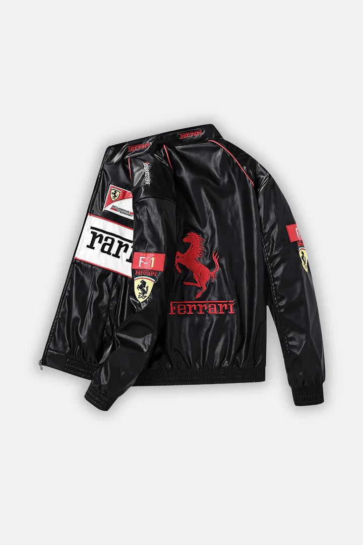 Ferrari F1 Vintage Leather Jacket - White Edition