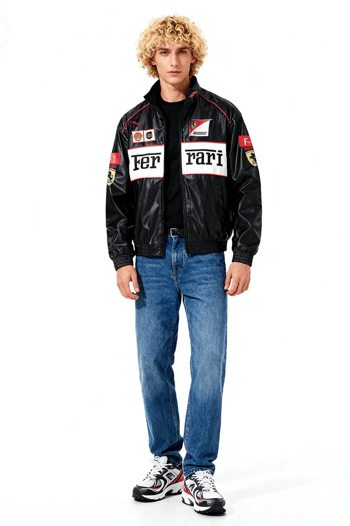 Ferrari F1 Vintage Leather Jacket - White Edition