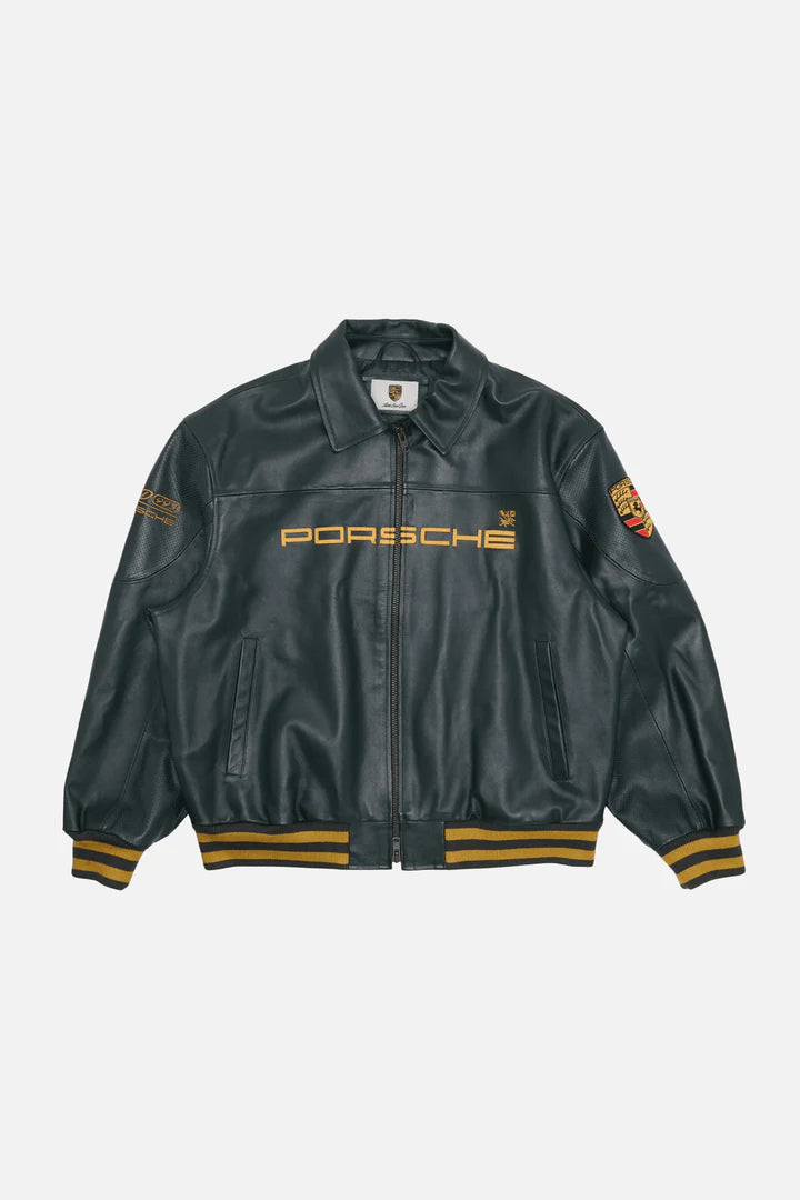 Porsche Vintage Leather Bomber Jacket - Green Edition
